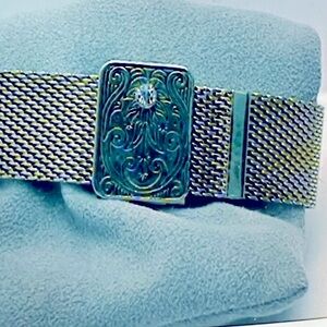 Mesh Gold Filled antiqued scroll closure with synthetic stone